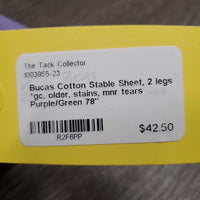 Cotton Stable Sheet, 2 legs *gc, older, stains, mnr tears
