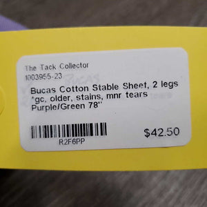 Cotton Stable Sheet, 2 legs *gc, older, stains, mnr tears