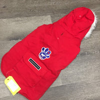 "North Pole" Winter Dog Coat, Hood, Fleece Trim *vgc, clean, hair, ?loose lining - curled edge
