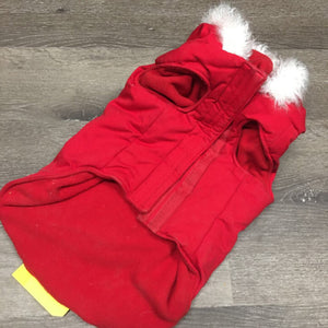 "North Pole" Winter Dog Coat, Hood, Fleece Trim *vgc, clean, hair, ?loose lining - curled edge