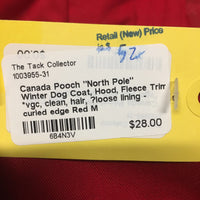 "North Pole" Winter Dog Coat, Hood, Fleece Trim *vgc, clean, hair, ?loose lining - curled edge
