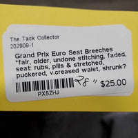 Euro Seat Breeches *fair, older, undone stitching, faded, seat: rubs, pills & stretched, puckered, v.creased waist, shrunk?
