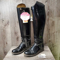 Patent Dress Boots, Brown Boot Bag *gc, older, rubs, peeled, creases, Zips: gunky & threads