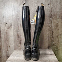 Patent Dress Boots, Brown Boot Bag *gc, older, rubs, peeled, creases, Zips: gunky & threads

