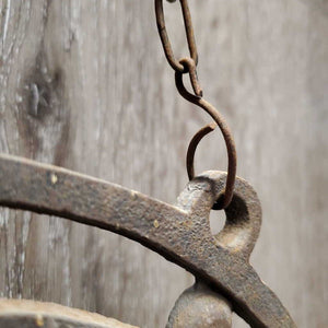 Cast Iron "Welcome" Hanging Sign, Chain *gc, faded, residue, rusty