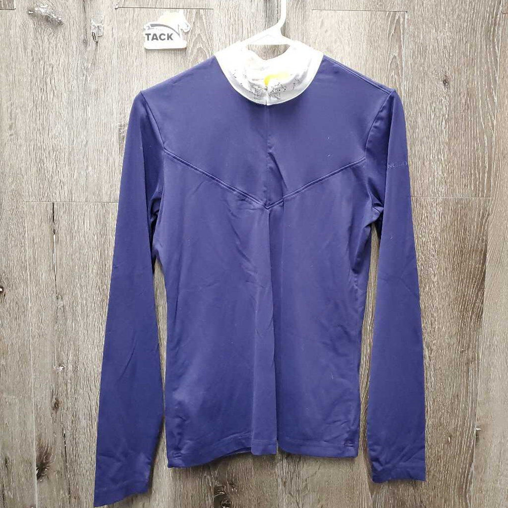 LS Hvy Shirt, 1/3 Zip Up, Bling *gc, puckered collar, missing bling, stains