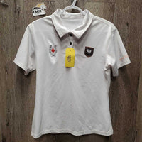 SS Polo Shirt, 1/4 Button Up "Equine Canada" *gc, mnr snags, rubs
