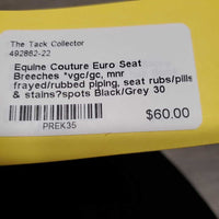 Euro Seat Breeches *vgc/gc, mnr frayed/rubbed piping, seat rubs/pills & stains?spots
