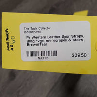 Pr Western Leather Spur Straps, Bling *vgc, mnr scrapes & stains
