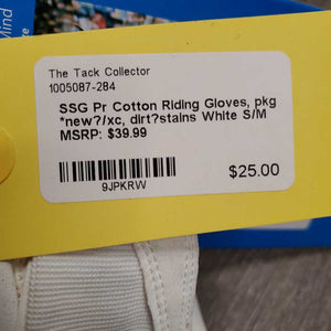 Pr Cotton Riding Gloves, pkg *new?/xc, dirt?stains