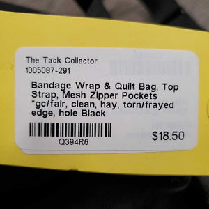 Bandage Wrap & Quilt Bag, Top Strap, Mesh Zipper Pockets *gc/fair, clean, hay, torn/frayed edge, hole