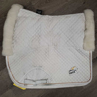 Sheepskin Lined Dressage Saddle Pad *gc, stains, hair, dirt, mnr rubs, cut tabs
