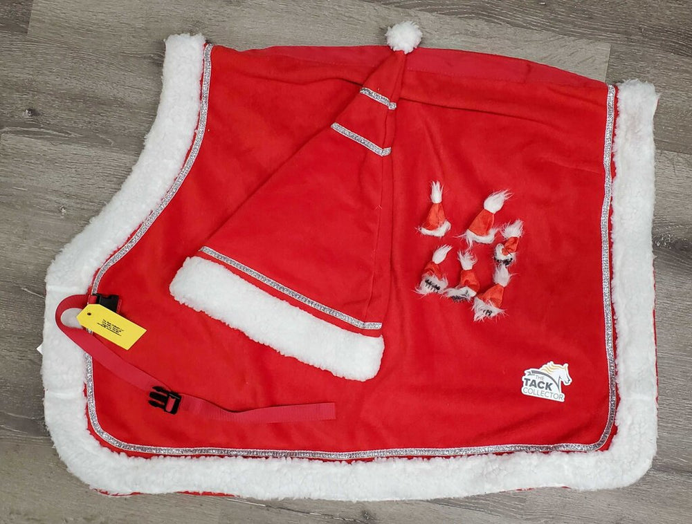 Horse Santa - Holiday Costume Set: Quarter Sheet, Santa Hat, 4 Clips *vgc, mnr hair & clumpy fleece