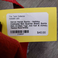 Horse Santa - Holiday Costume Set: Quarter Sheet, Santa Hat, 4 Clips *vgc, mnr hair & clumpy fleece

