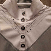 SS Polo Show Shirt, 1/4 Button Up, attached Button Collar *gc/fair, snags, dingy, inner stains, missing bling
