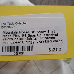 SS Show Shirt, Mesh Pits, 1/4 Snap Up, attached velcro collar *fair/gc, pit stains, mnr threads, dingy, v.crinkled collar, older