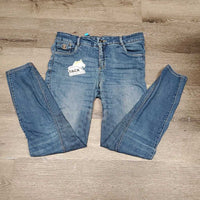 Full Sticky Seat Denim Breeches *gc, curled lining, puckers, seat/legs: rubs, faded & peeled stickies, mnr undone stitching
