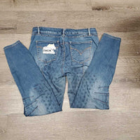 Full Sticky Seat Denim Breeches *gc, curled lining, puckers, seat/legs: rubs, faded & peeled stickies, mnr undone stitching
