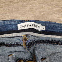 Full Sticky Seat Denim Breeches *gc, curled lining, puckers, seat/legs: rubs, faded & peeled stickies, mnr undone stitching