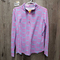 LS Sun Shirt, 1/4 Zip, mesh sleeves *gc, mnr hair, rubs, pills & snags, loose thread
