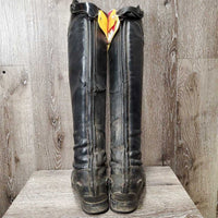 Pr Dress Boots, Zips *gc/fair, v.dirty, thin/holey edges, thin heels, undone seams, toes: scratches, faded & scuffs
