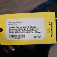 Quilt & Fleece Dressage Girth, 2x D Rings *fair, clean, stains, discolored, holey, slices, tears