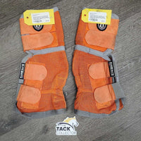 2 Hvy Mesh Fly Boots, velcro *gc, repairs, snags, stains, clean, binding: curled & rubs
