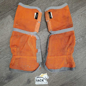 2 Hvy Mesh Fly Boots, velcro *gc, repairs, snags, stains, clean, binding: curled & rubs