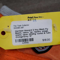 2 Hvy Mesh Fly Boots, velcro *gc, repairs, snags, stains, clean, binding: curled & rubs
