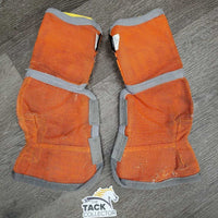 2 Hvy Mesh Fly Boots, velcro *gc, snags, v.stained, clean, sm holes, binding: curled & rubs
