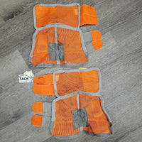 2 Hvy Mesh Fly Boots, velcro *gc, snags, v.stained, clean, sm holes, binding: curled & rubs
