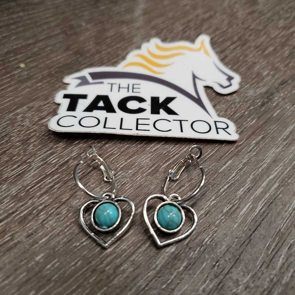 Pr Heart & Turquoise Western Style Earrings *vgc