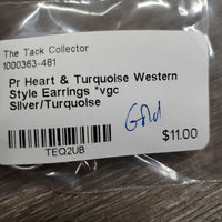 Pr Heart & Turquoise Western Style Earrings *vgc
