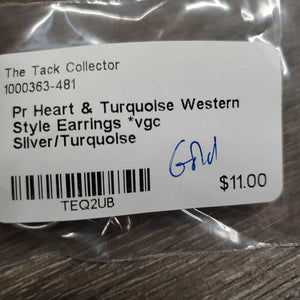 Pr Heart & Turquoise Western Style Earrings *vgc