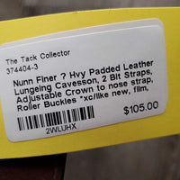 Hvy Padded Leather Lungeing Cavesson, 2 Bit Straps, Adjustable Crown to nose strap, Roller Buckles *xc/like new, film, v.mnr scraped edges
