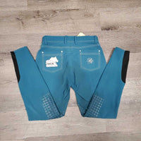 Euro Seat Breeches *gc, faded, stains, seam puckers, peeled stickies, discolored/stained seams, seat & legs, undoen seam, s
