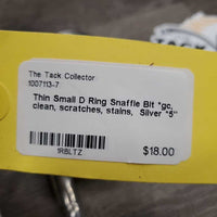Thin Small D Ring Snaffle Bit *gc, clean, scratches, stains
