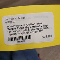 Cotton Sheet, "Maple Ridge Equestrian" 2 legs *gc, older, faded, discolour, hair, repairs, frays
