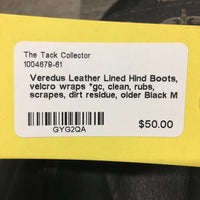 Leather Lined Hind Boots, velcro wraps *gc, clean, rubs, scrapes, dirt residue, older
