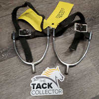 Light POW Spurs, braided Nylon Spur Straps *fair, oxidized, snags, frays, dirty, peeled, rubbed & widened