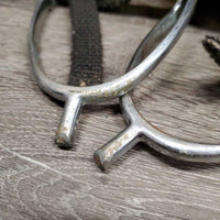 Light POW Spurs, braided Nylon Spur Straps *fair, oxidized, snags, frays, dirty, peeled, rubbed & widened
