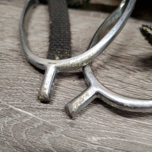 Light POW Spurs, braided Nylon Spur Straps *fair, oxidized, snags, frays, dirty, peeled, rubbed & widened