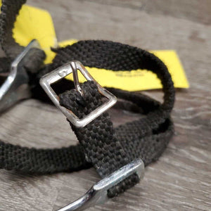 Light POW Spurs, braided Nylon Spur Straps *fair, oxidized, snags, frays, dirty, peeled, rubbed & widened