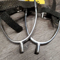 Light POW Spurs, braided Nylon Spur Straps *fair, oxidized, snags, frays, dirty, peeled, rubbed & widened