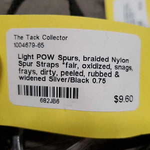 Light POW Spurs, braided Nylon Spur Straps *fair, oxidized, snags, frays, dirty, peeled, rubbed & widened