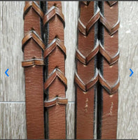 Rsd Padded Figure 8 Bridle, Braided Reins, 2x Charms *gc, clean & dirty, rubs, dry, discolored, mnr scrapes
