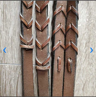 Rsd Padded Figure 8 Bridle, Braided Reins, 2x Charms *gc, clean & dirty, rubs, dry, discolored, mnr scrapes
