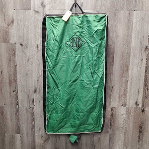 'Custom Made' Hvy Garment Bag, many pockets, dowel top & bottom, embroidered *vgc, clean, mnr residue?dirt, older?
