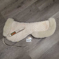 Quilted Sheepskin Half Pad, rolled edges *gc, stains, undone velcro, clumpy, threads, dirt