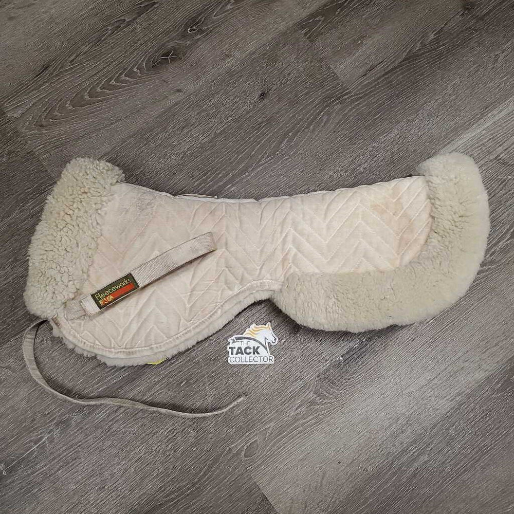Quilted Sheepskin Half Pad, rolled edges *gc, stains, undone velcro, clumpy, threads, dirt